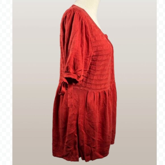 (L) ELLE Dark Orange Empire Waist Short Sleeve Sweater w/ Buttons - Picture 5 of 11